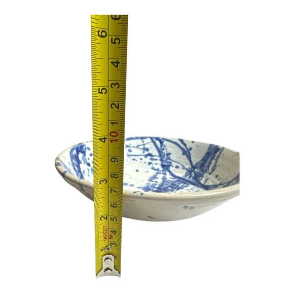 Vintage Blue Splatter Stoneware Pottery Bowl Artist Signed 7.5" W x 2.75" H - Picture 5 of 5